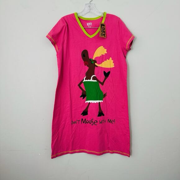 Lazy One Pink Pajama Dress “Don’t Moose With Me” Women’s Size S/M - Picture 1 of 8